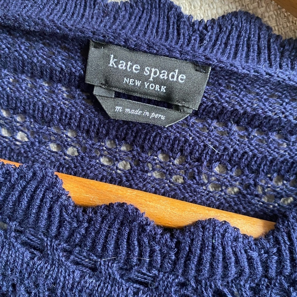 Kate Spade Sweater Women’s Medium Scallop Lace Sweater Navy Blue - Picture 5 of 9